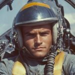 Stridspilot i hjälm och sele sitter i cockpit under flygning